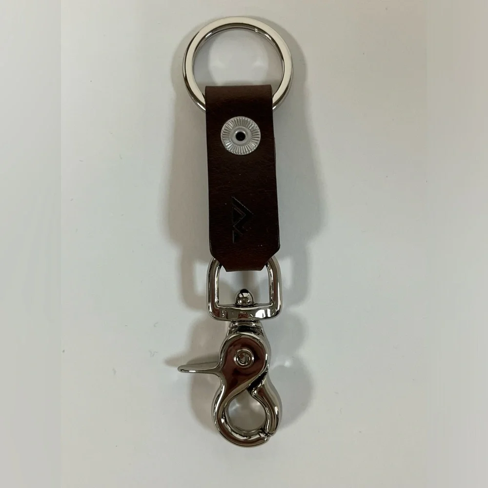 Men's Brown Genuine Leather Keychain with Brass Snap Hardware - Picture 2 of 2